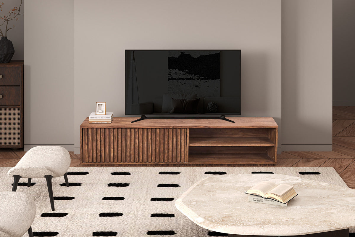 Rousseau - Meuble TV Imola - Décor Chêne foncé - 40 x 180 x 40 cm