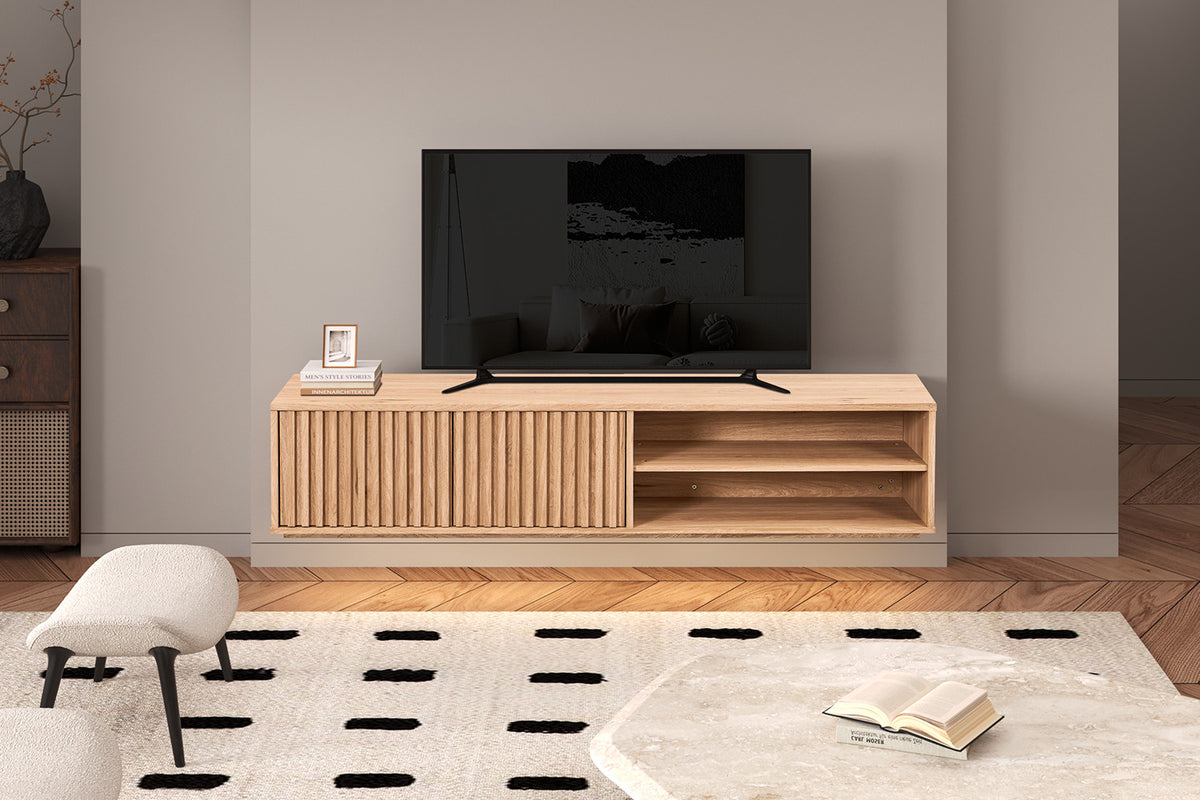 Rousseau - Meuble TV Imola - Décor Chêne naturel - 40 x 180 x 40 cm