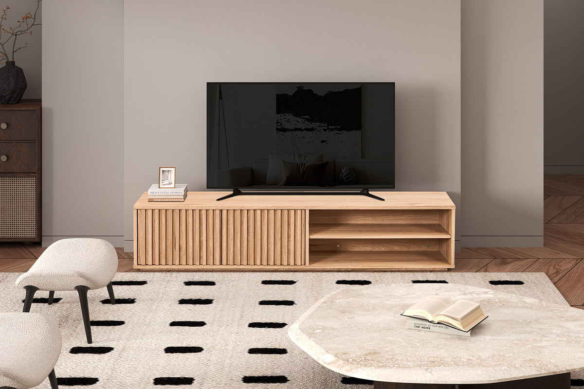 Rousseau - Meuble TV Imola - Décor Chêne naturel - 40 x 180 x 40 cm