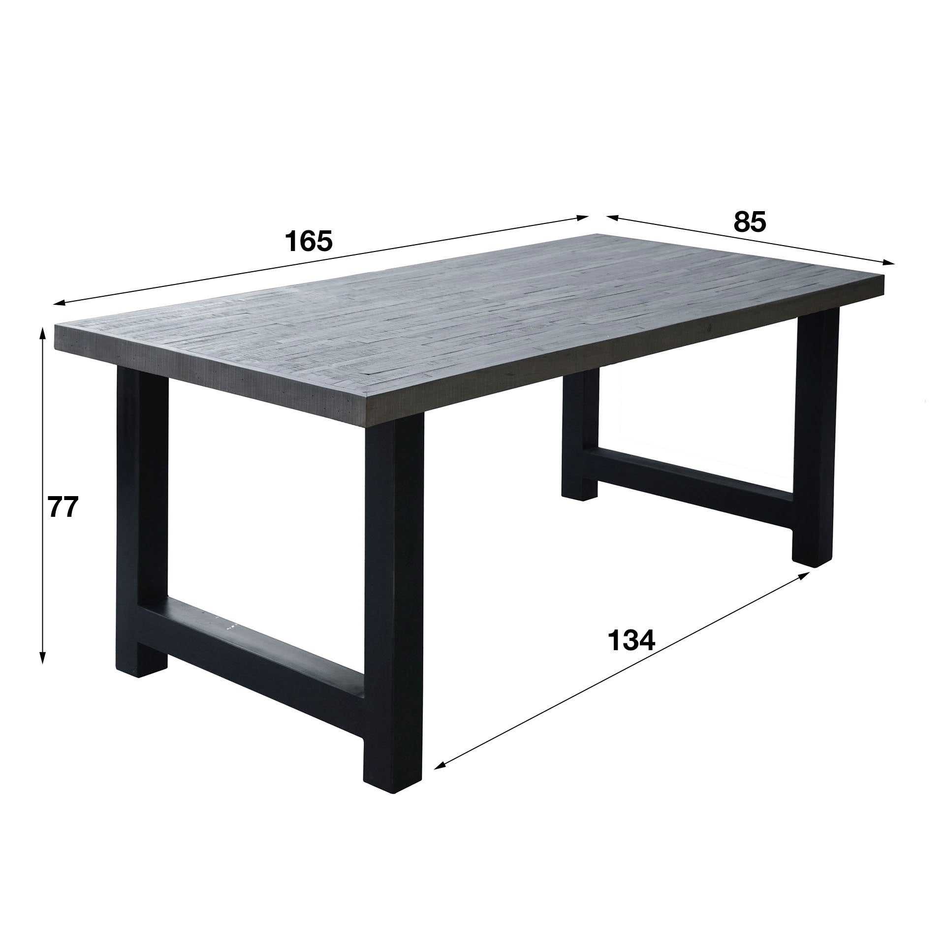 ZST - Eettafel Acasia - Massief - Donker Grijs Acacia - 165x77x85cm