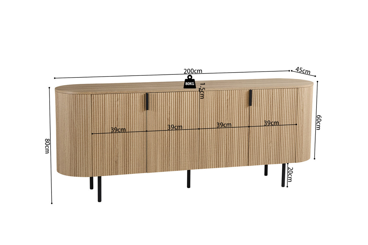 Rousseau - Dressoir Lagos 200 cm - Decor Eik Naturel - 80 x 200 x 45 cm