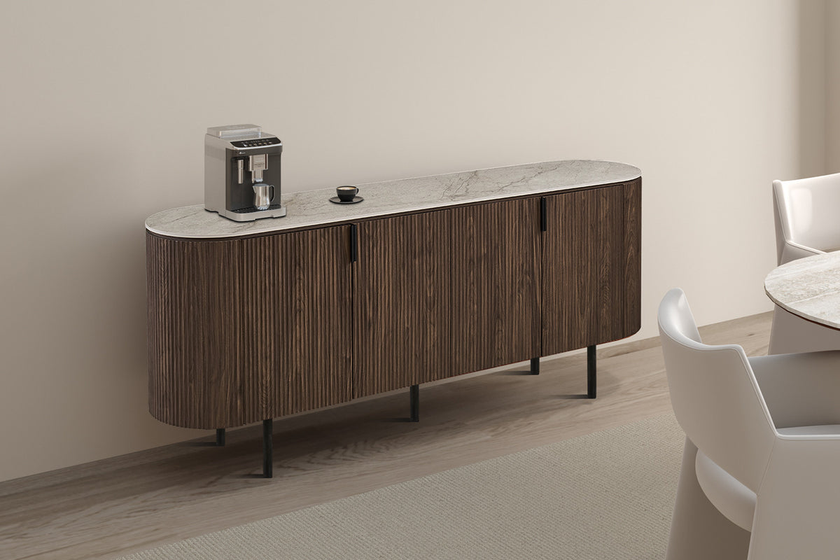 Rousseau - Buffet Vigo - Chêne foncé - Beige Shakespeare - 82x45x200cm