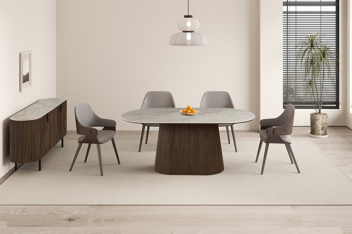 Rousseau - Buffet Vigo - Chêne foncé - Beige Shakespeare - 82x45x200cm