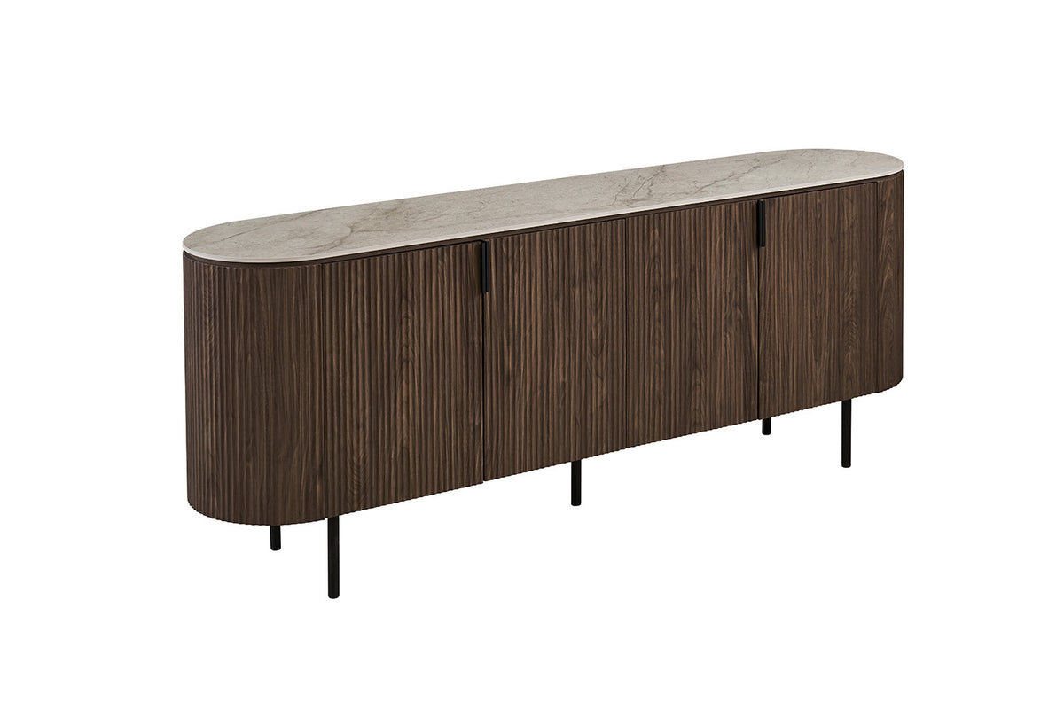 Rousseau - Buffet Vigo - Chêne foncé - Beige Shakespeare - 82x45x200cm