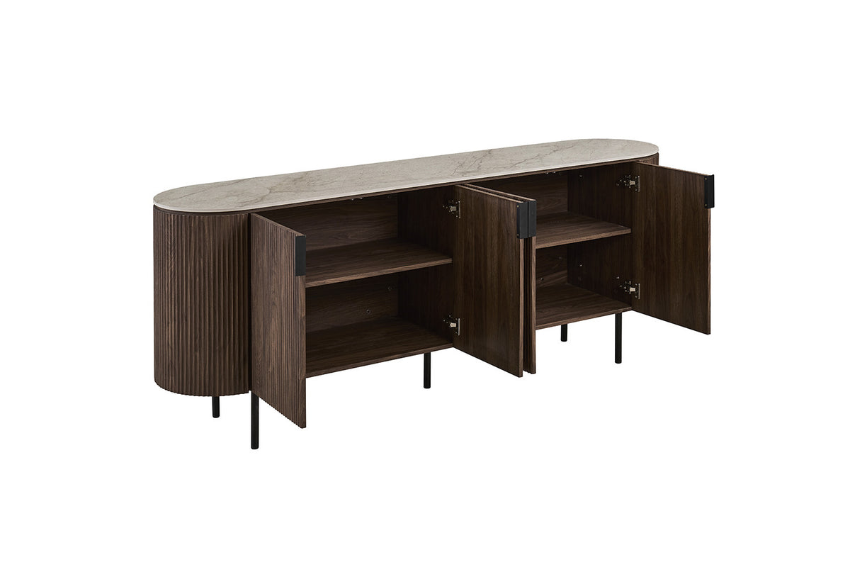 Rousseau - Buffet Vigo - Chêne foncé - Beige Shakespeare - 82x45x200cm
