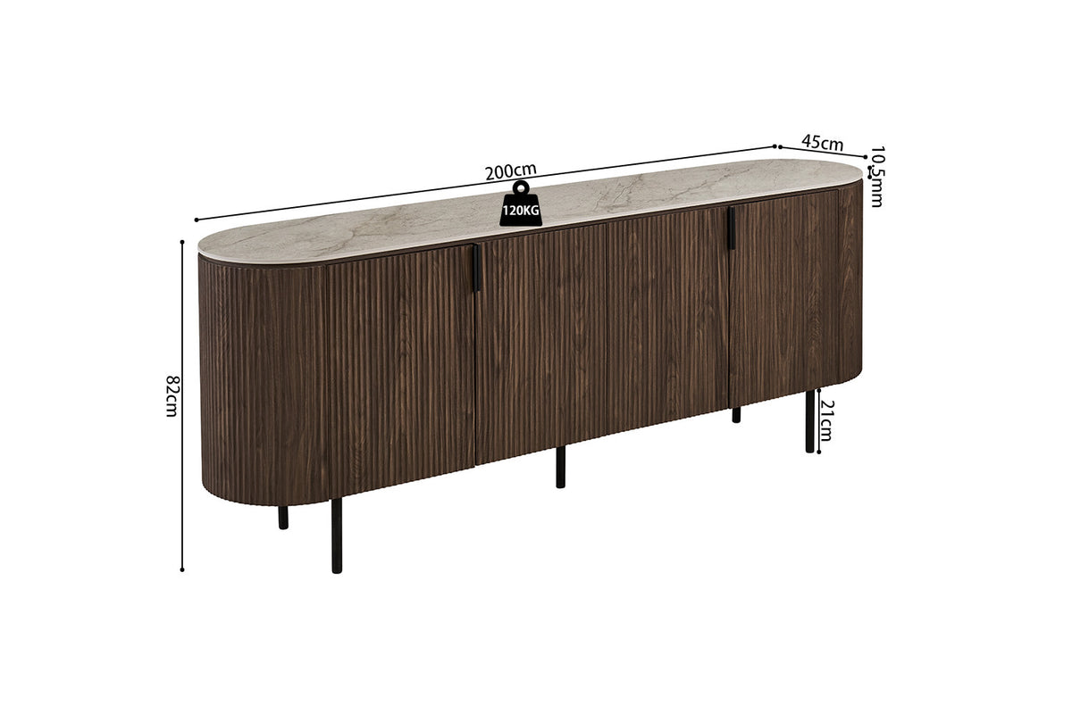 Rousseau - Buffet Vigo - Chêne foncé - Beige Shakespeare - 82x45x200cm
