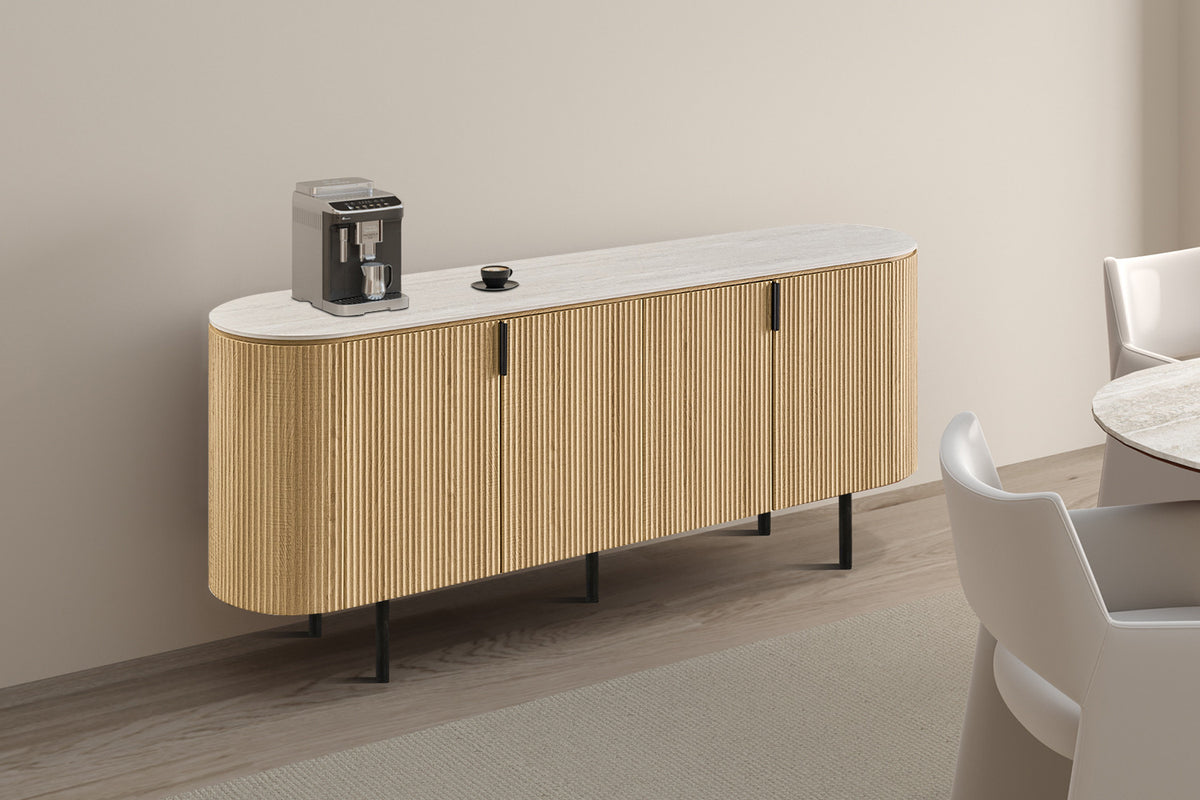 Rousseau - Dressoir Vigo - Eik Naturel - Barok Grijs - 82x45x200 cm