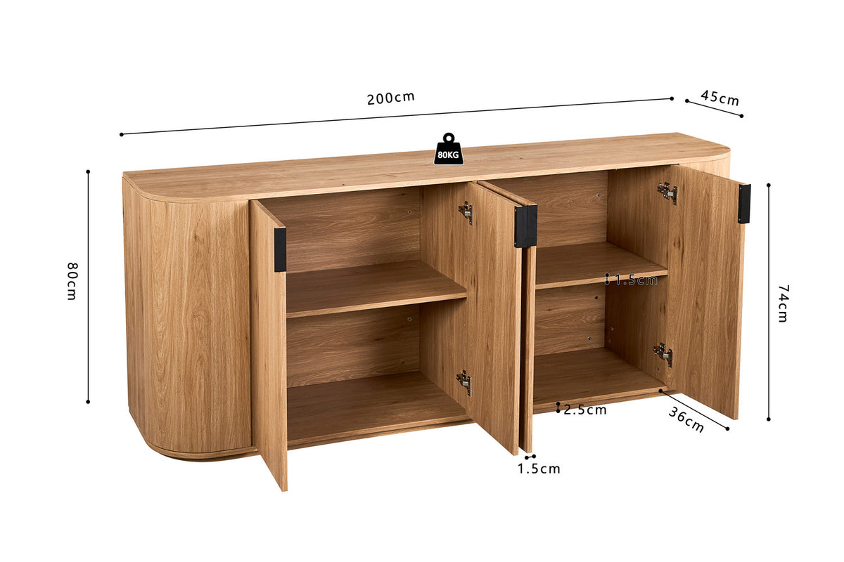 Rousseau - Buffet Porto - Chêne Naturel - 80x200x45 cm