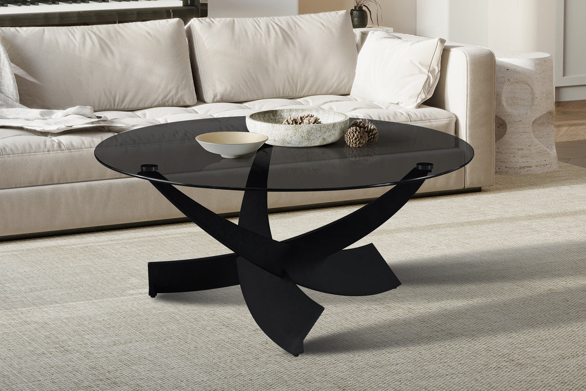 Rousseau - Table basse Weston 90 cm Ronde - Verre Gris - 41 x 90 x 90 cm
