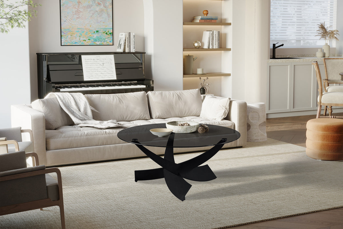 Rousseau - Table basse Weston 90 cm Ronde - Verre Gris - 41 x 90 x 90 cm
