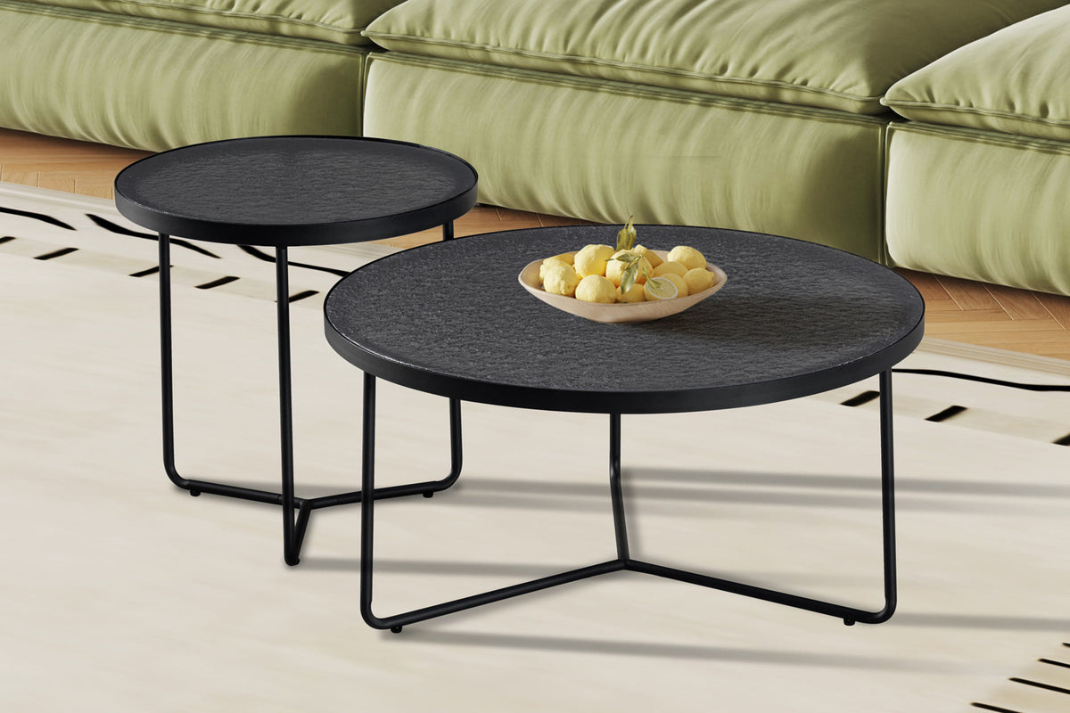 Rousseau - Table basse Melia Ronde lot de 2 - Verre Gris - 40/50 x 80/50 x 80/50 cm