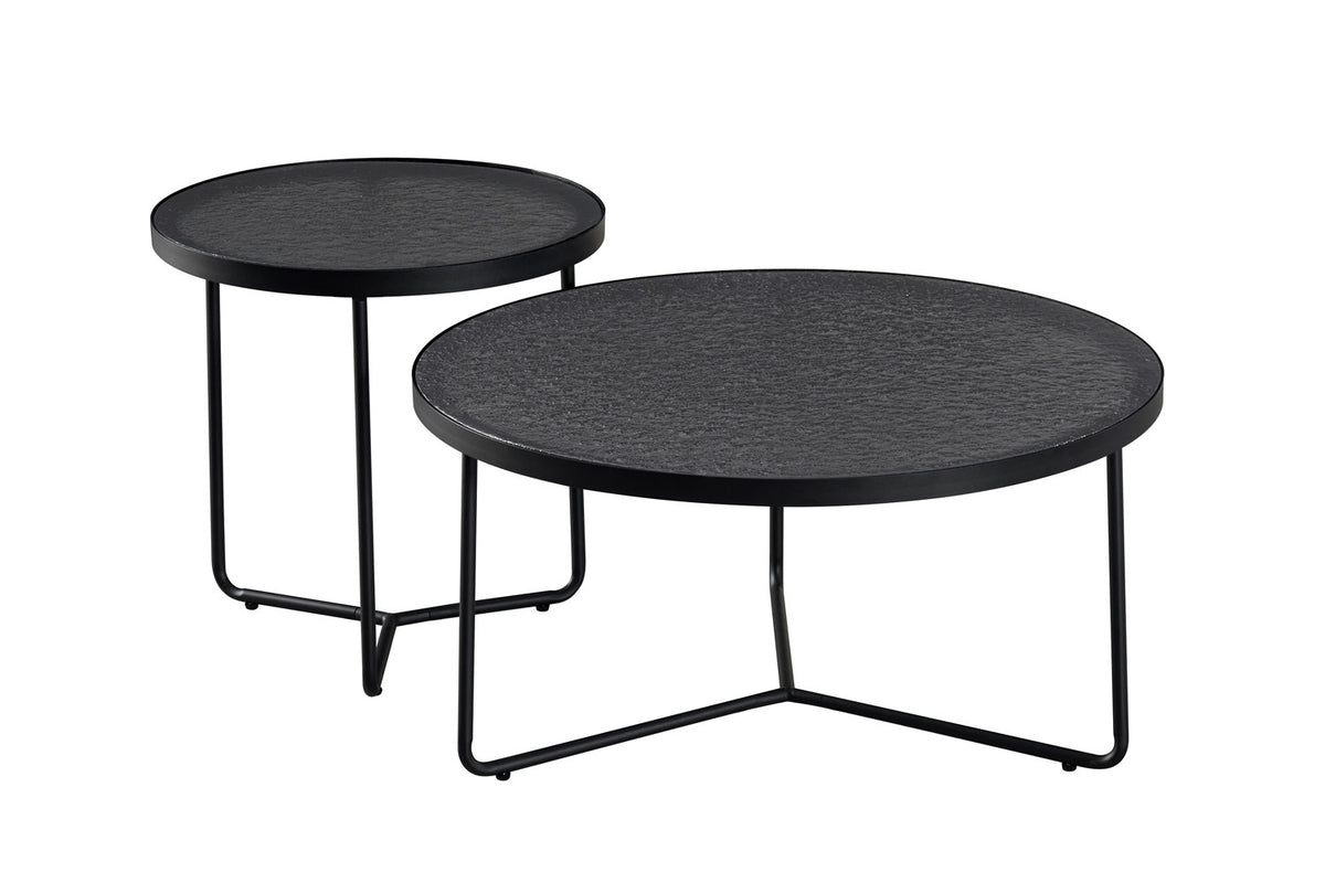 Rousseau - Table basse Melia Ronde lot de 2 - Verre Gris - 40/50 x 80/50 x 80/50 cm