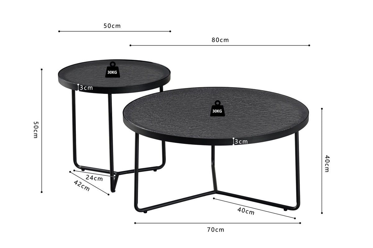 Rousseau - Table basse Melia Ronde lot de 2 - Verre Gris - 40/50 x 80/50 x 80/50 cm