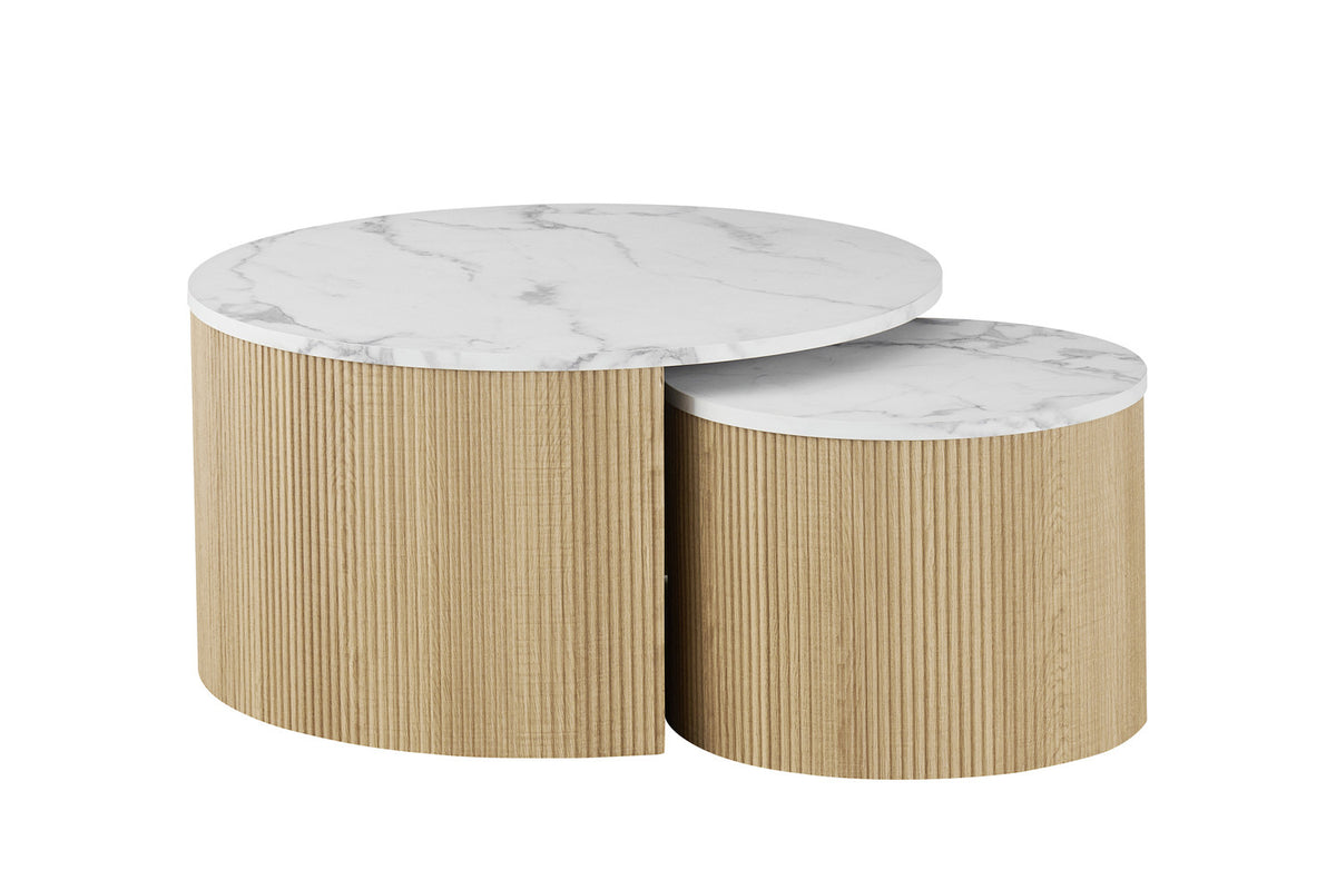 Rousseau - Table basse Rowan Ronde lot de 2 - Décor Marbre Beige - 42/37 x 80/50 x 80/50 cm