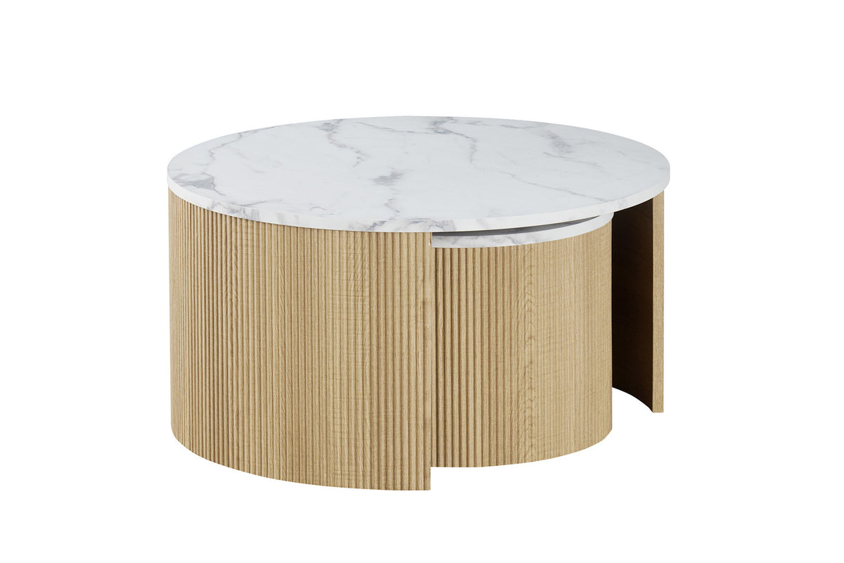 Rousseau - Salontafel Rowan Rond set van 2 - Decor Marmer Beige - 42/37 x 80/50 x 80/50 cm