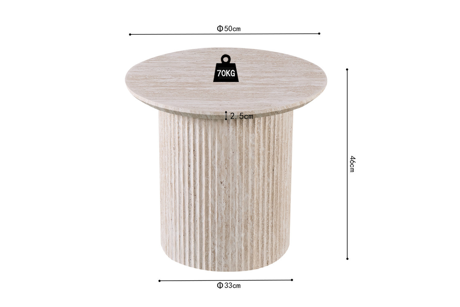 Salontafel 'Lagos' 50 cm Rond Decor Travertin Beige
