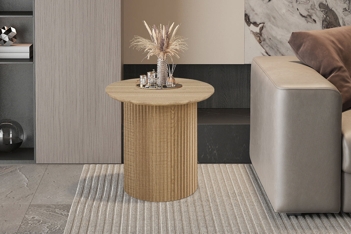 Rousseau - Table basse Lagos 50 cm Ronde - Décor Chêne Naturel - 46 x 50 x 50 cm