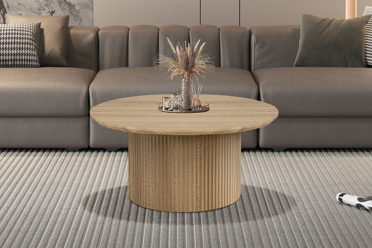 Rousseau - Table basse Lagos 80 cm Ronde - Décor Chêne Naturel - 38 x 80 x 80 cm