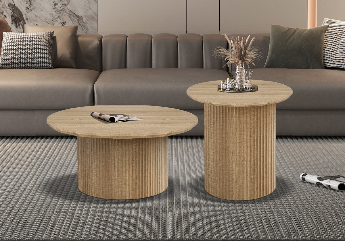 Rousseau - Table basse Lagos 80 cm Ronde - Décor Chêne Naturel - 38 x 80 x 80 cm
