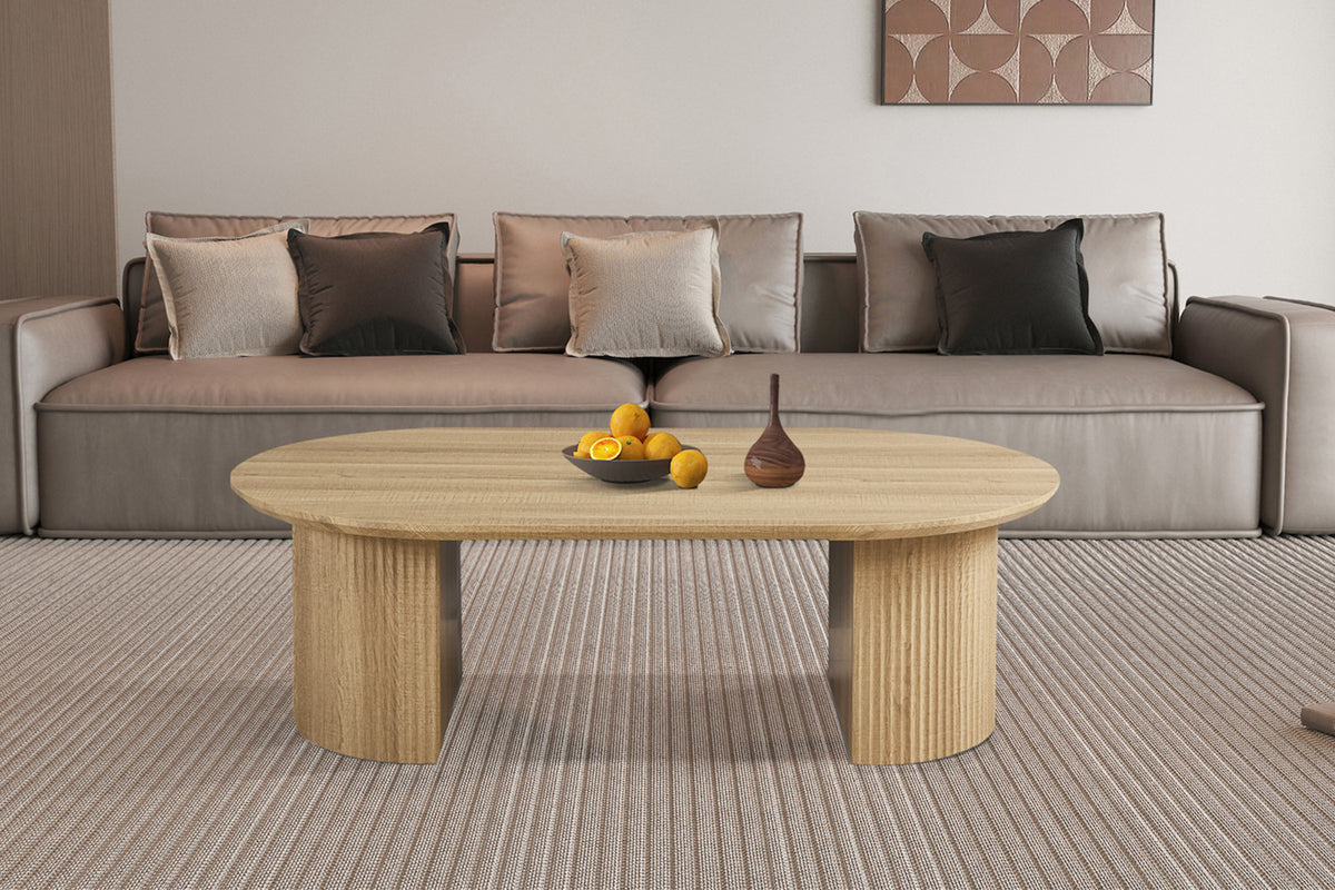 Rousseau - Table basse Lagos 120 cm Ovale - Décor Chêne Naturel - 38 x 120 x 70 cm