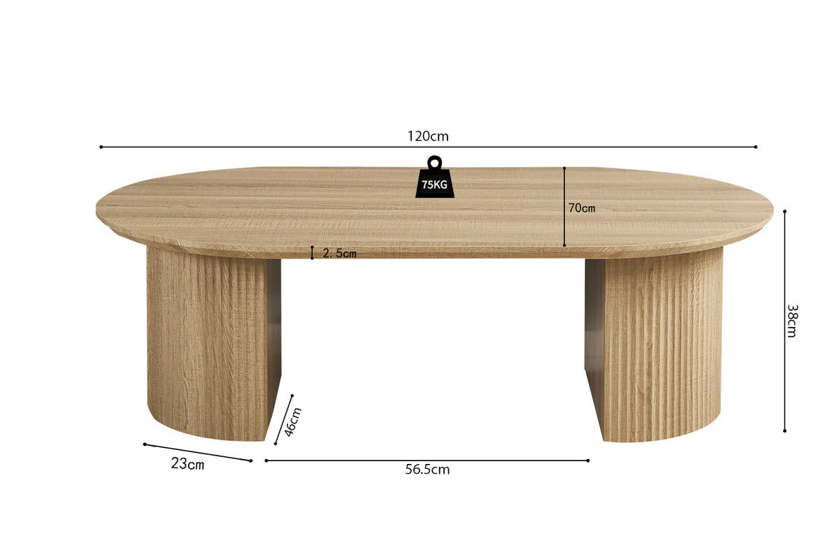 Rousseau - Table basse Lagos 120 cm Ovale - Décor Chêne Naturel - 38 x 120 x 70 cm