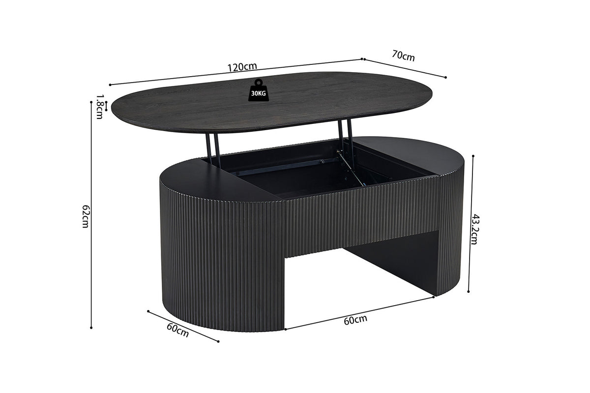 Rousseau - Table basse Lagos 120 cm Lift-top - Décor Brun Foncé - 45-62 x 120 x 70 cm