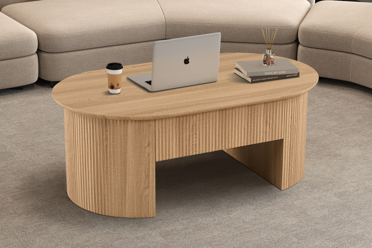 Rousseau - Table basse Lagos 120 cm Lift-top - Décor Chêne Naturel - 45-62 x 120 x 70 cm