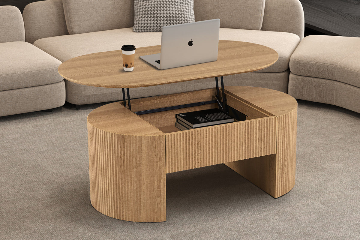 Rousseau - Table basse Lagos 120 cm Lift-top - Décor Chêne Naturel - 45-62 x 120 x 70 cm