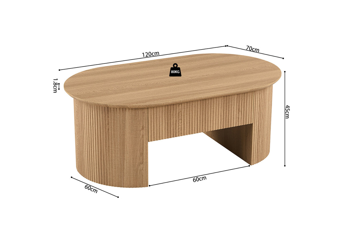 Rousseau - Salontafel Lagos 120 cm Lift-top - Decor Eik Naturel - 45-62 x 120 x 70 cm