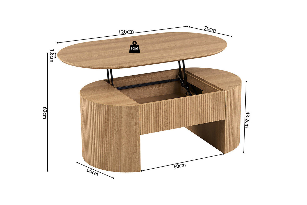 Rousseau - Salontafel Lagos 120 cm Lift-top - Decor Eik Naturel - 45-62 x 120 x 70 cm