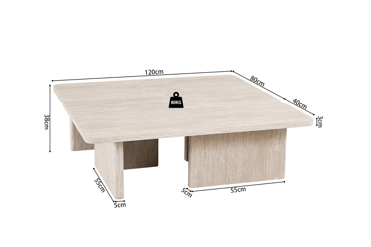 Rousseau - Salontafel Arallo Vierkant - Decor Travertin Beige - 38 x 120 x 120 cm