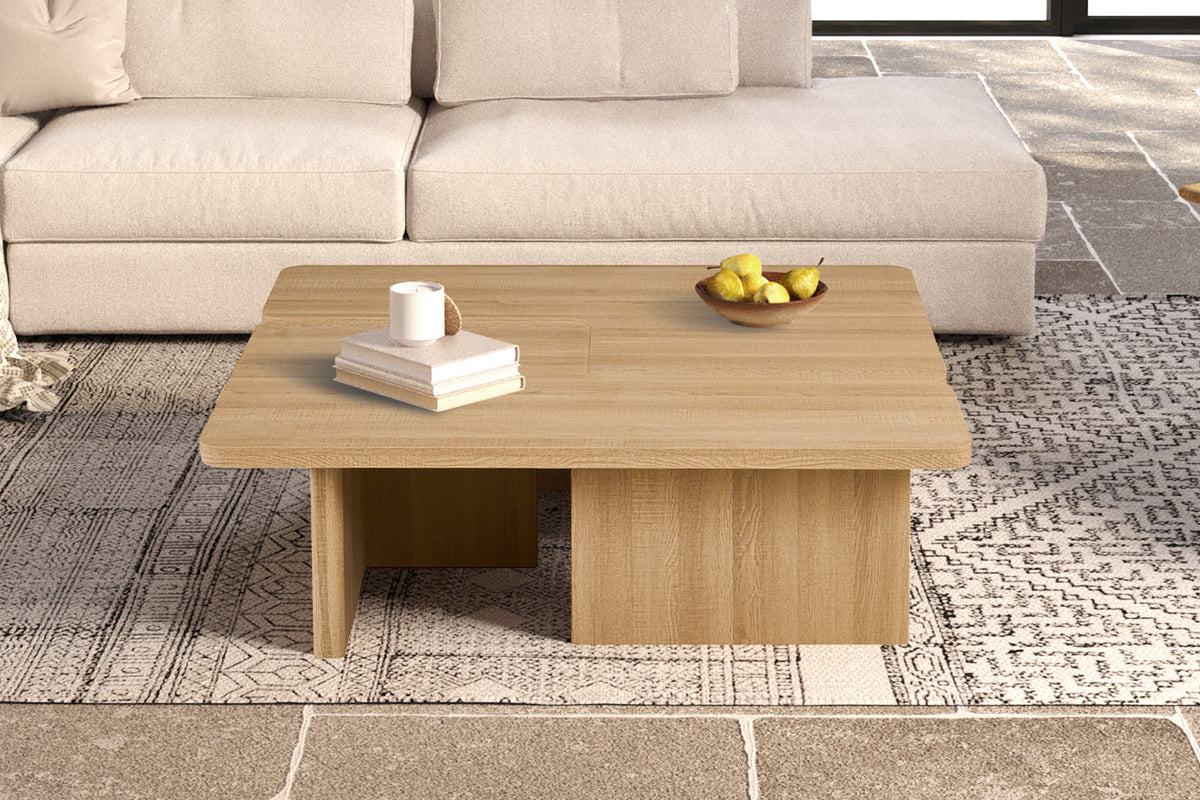 Rousseau - Table basse Arallo Carrée - Décor Chêne Naturel - 38 x 120 x 120 cm