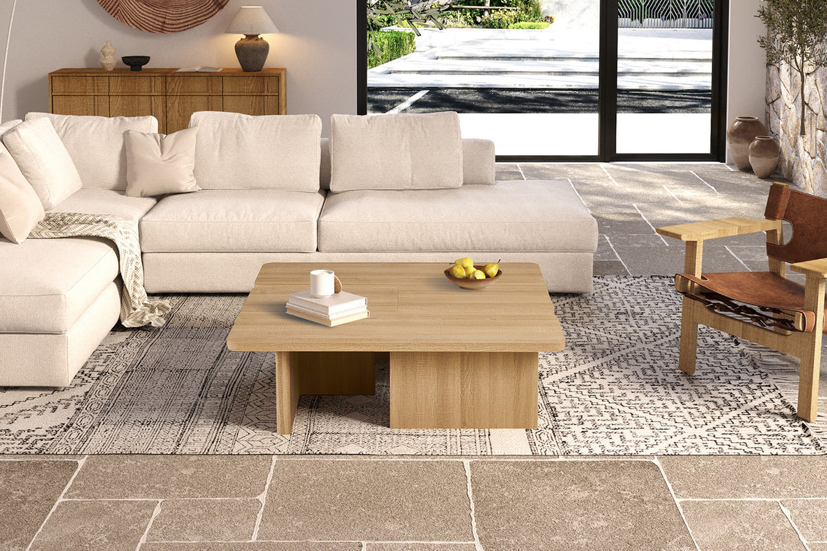 Rousseau - Table basse Arallo Carrée - Décor Chêne Naturel - 38 x 120 x 120 cm