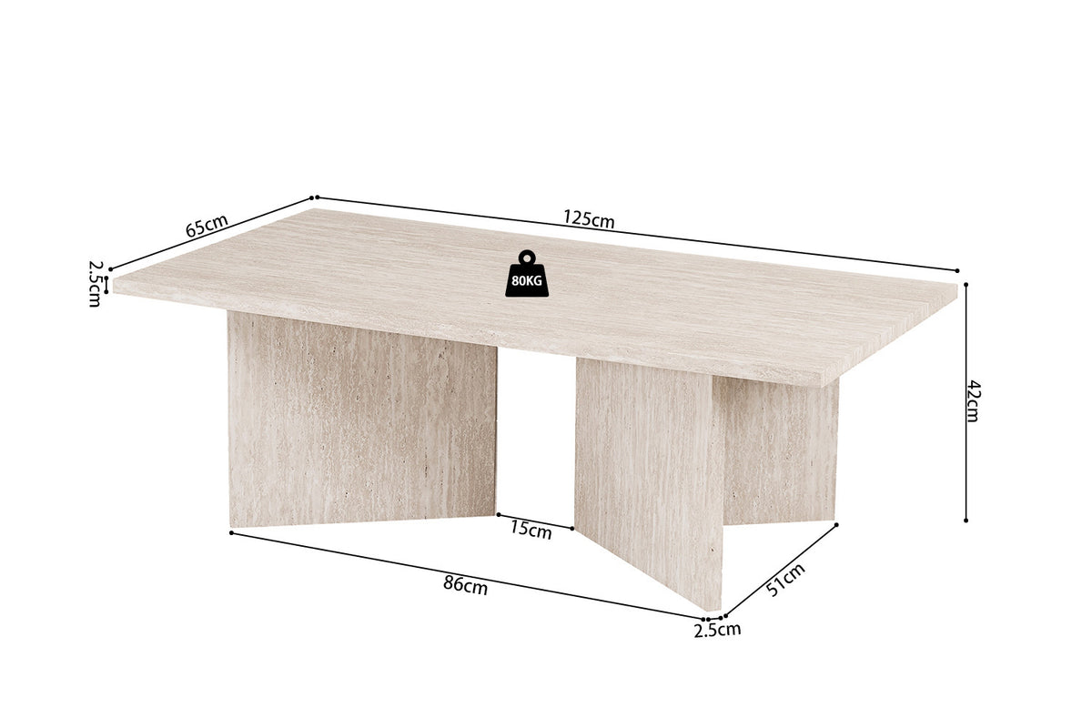 Rousseau - Salontafel Litar Rechthoekig - Decor Travertin Beige - 42 x 125 x 65 cm
