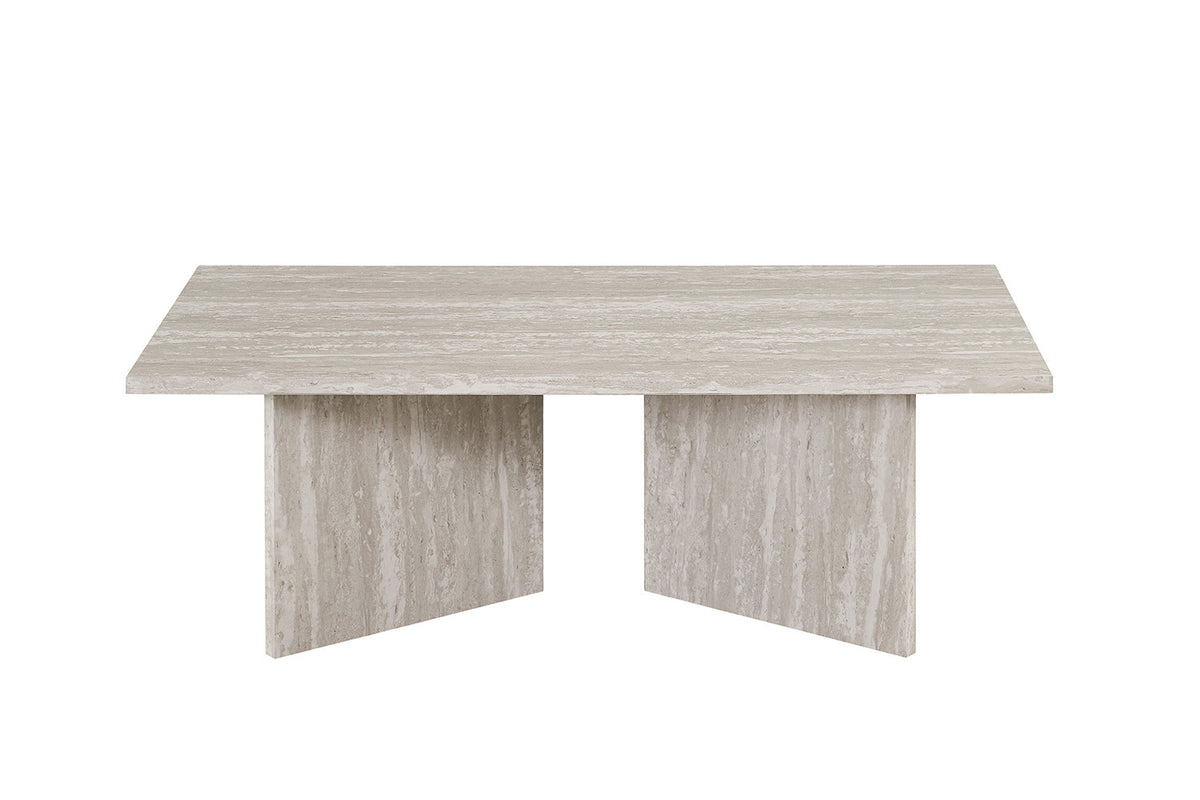 Rousseau - Table basse Litar Rectangulaire - Décor Travertin Gris - 42 x 125 x 65 cm