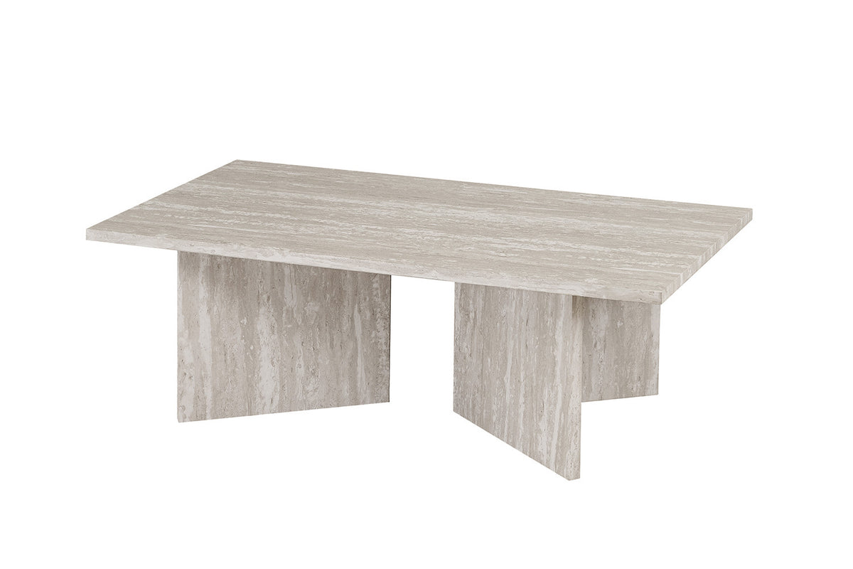 Rousseau - Table basse Litar Rectangulaire - Décor Travertin Gris - 42 x 125 x 65 cm