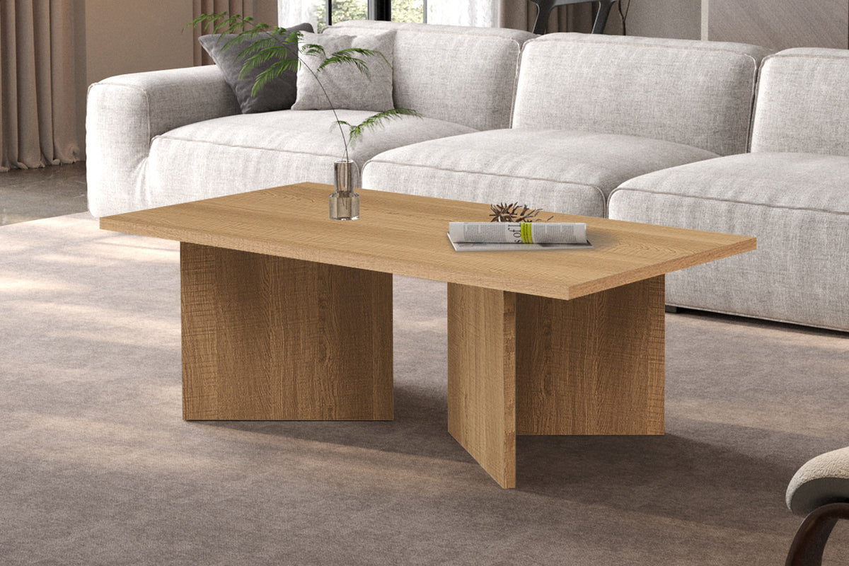 Rousseau - Table basse Litar Rectangulaire - Décor Chêne Naturel - 42 x 125 x 65 cm