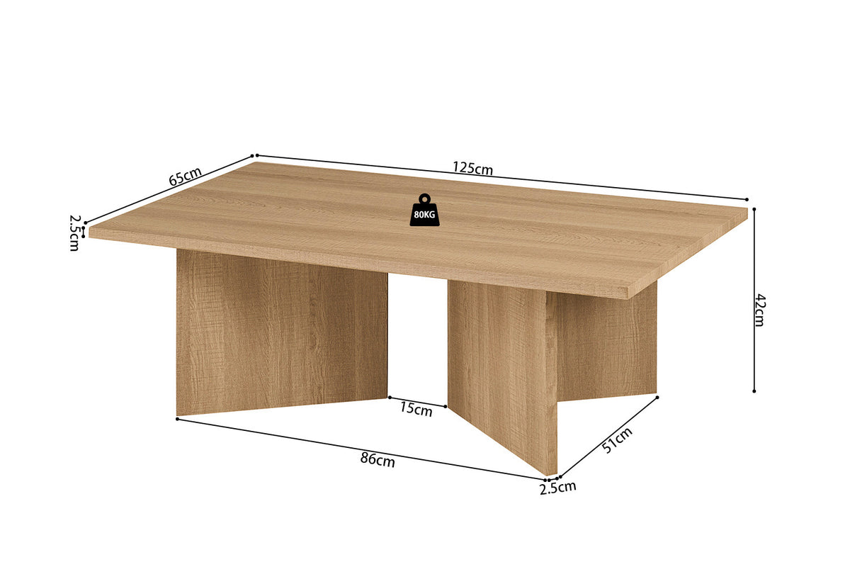 Rousseau - Salontafel Litar Rechthoekig - Decor Eik Naturel - 42 x 125 x 65 cm
