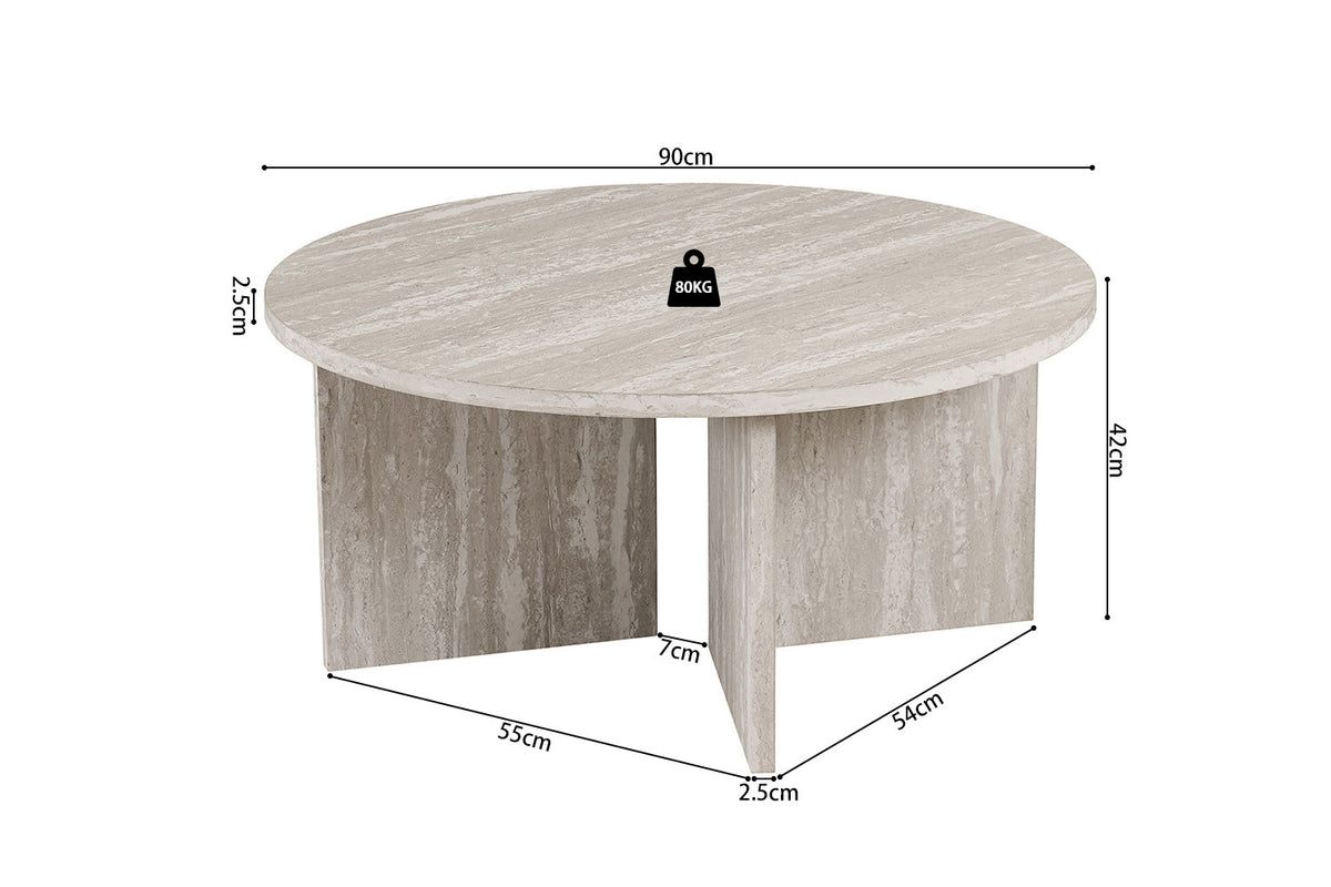 Rousseau - Salontafel Drasir 90 cm Rond - Decor Travertin Grijs - 42 x 90 x 90 cm