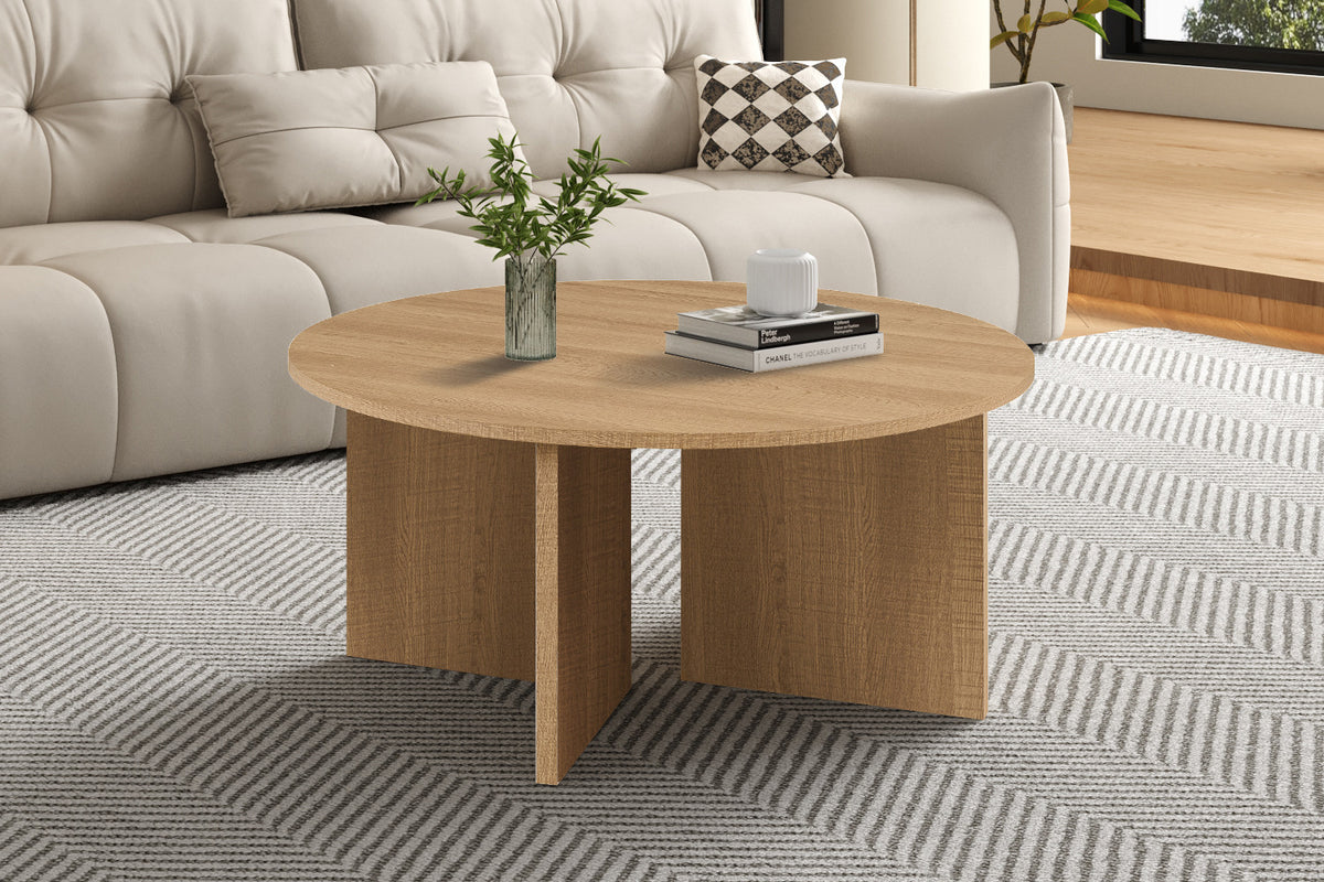 Rousseau - Table basse Drasir 90 cm Ronde - Décor Chêne Naturel - 42 x 90 x 90 cm
