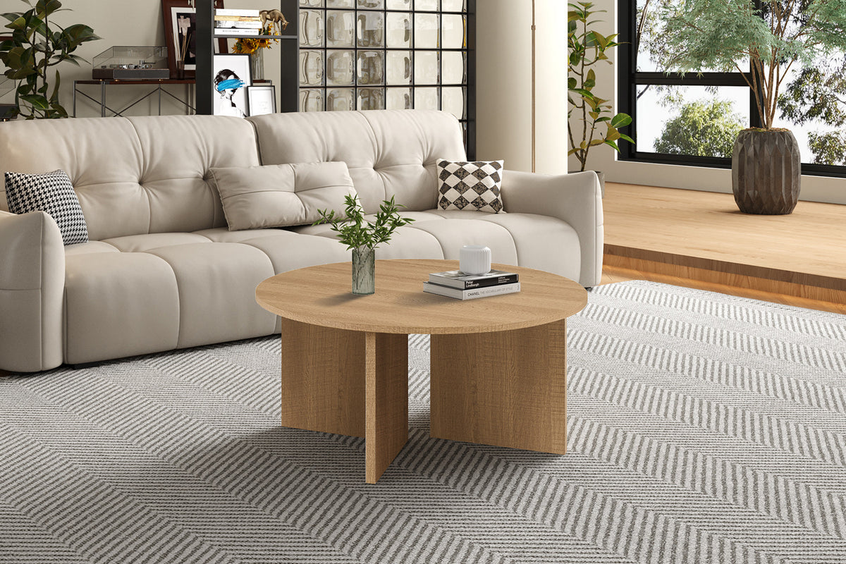 Rousseau - Table basse Drasir 90 cm Ronde - Décor Chêne Naturel - 42 x 90 x 90 cm