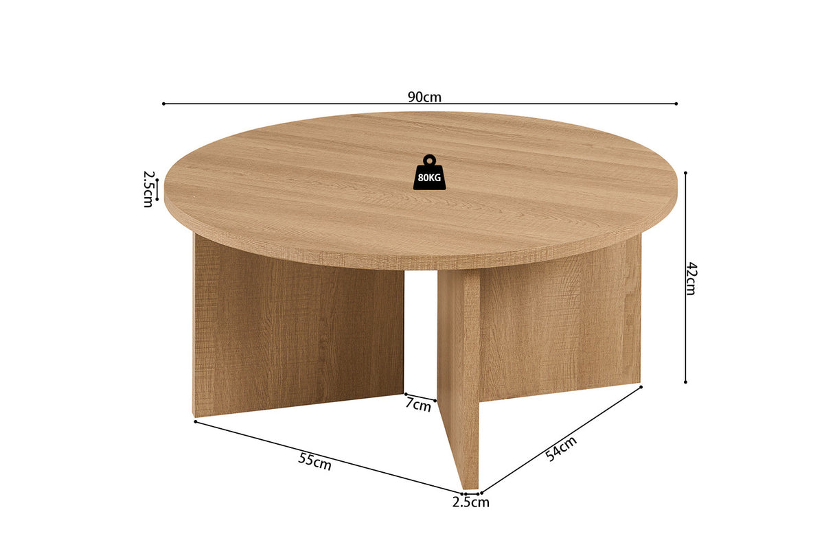 Rousseau - Table basse Drasir 90 cm Ronde - Décor Chêne Naturel - 42 x 90 x 90 cm