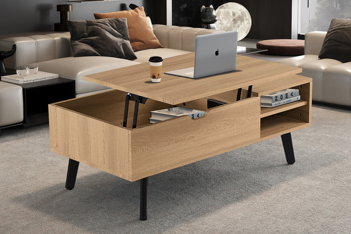 Rousseau - Table basse Justine Lift-top - Décor Chêne Naturel - 45-62 x 120 x 60 cm