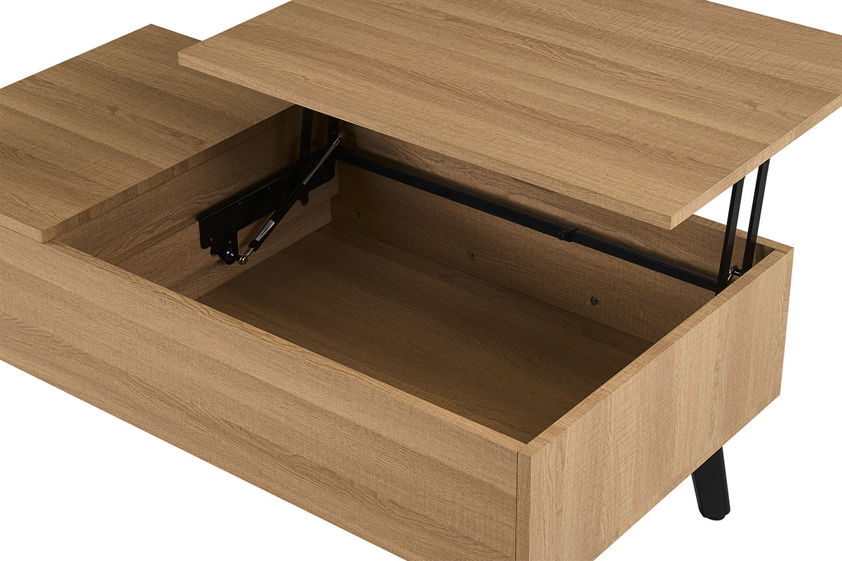 Rousseau - Table basse Justine Lift-top - Décor Chêne Naturel - 45-62 x 120 x 60 cm