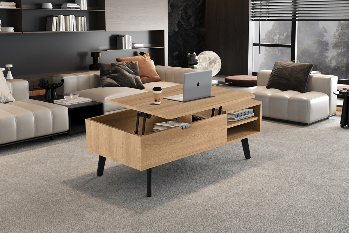 Rousseau - Table basse Justine Lift-top - Décor Chêne Naturel - 45-62 x 120 x 60 cm
