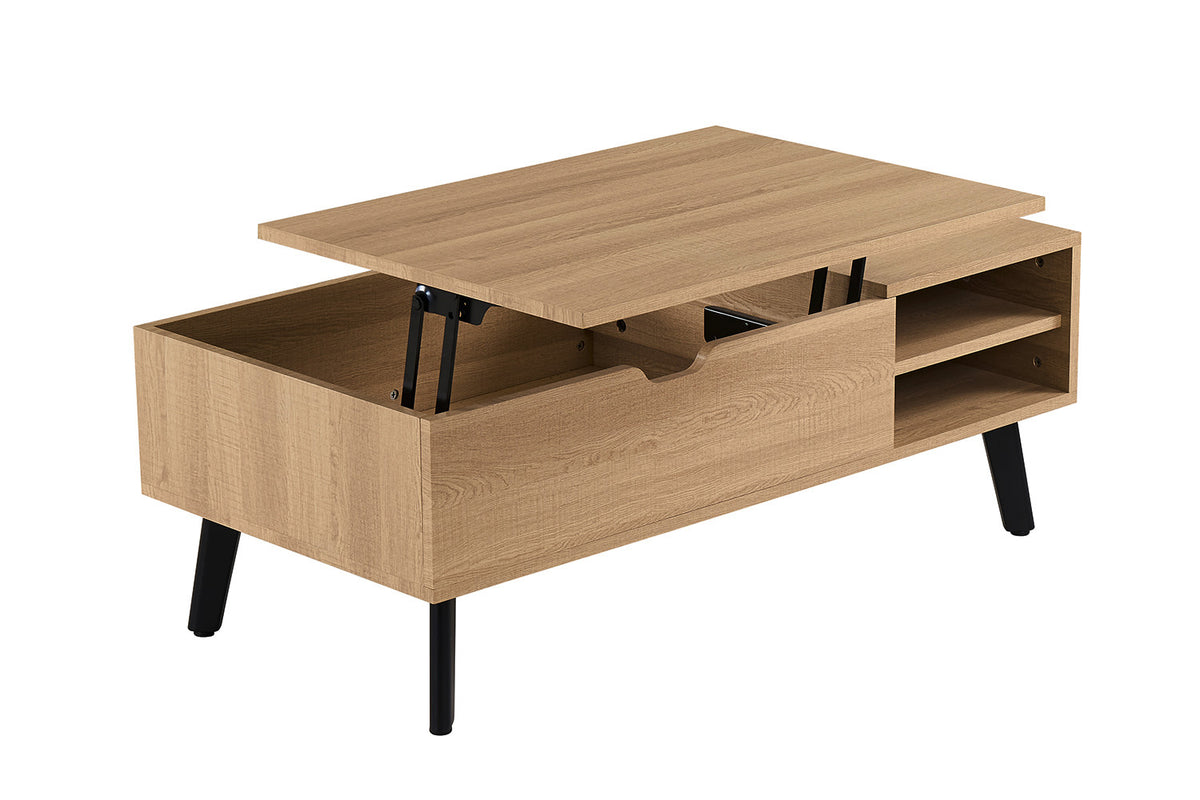 Rousseau - Table basse Justine Lift-top - Décor Chêne Naturel - 45-62 x 120 x 60 cm