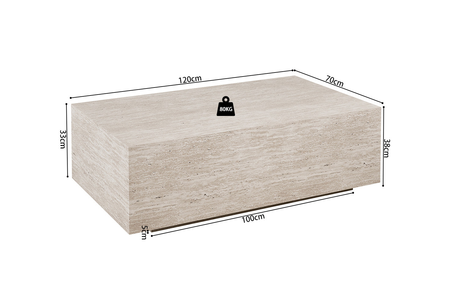 Rousseau - Table basse Jacky - Décor Travertin Beige - 38x120x70 cm