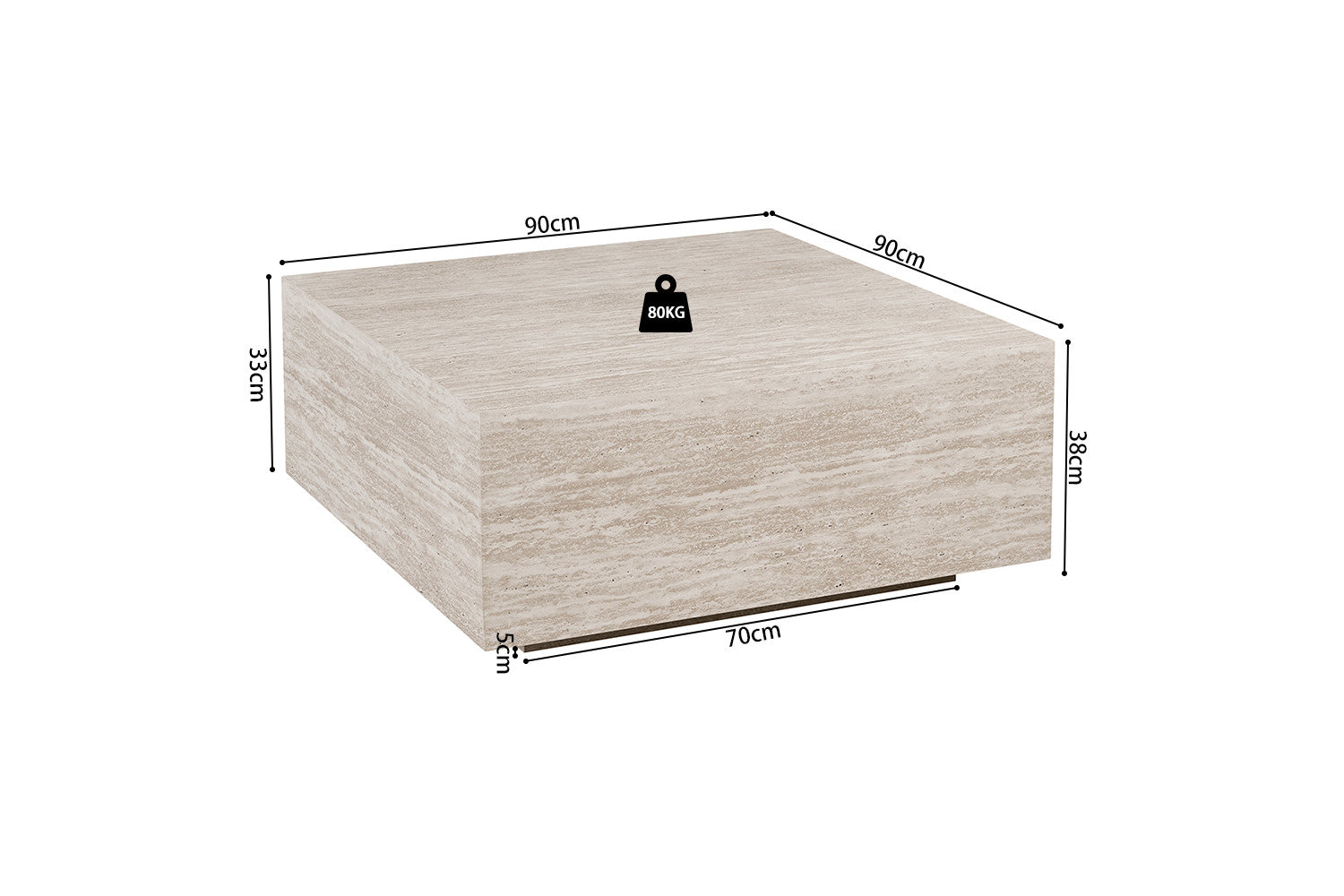 Rousseau - Salontafel Jane - Travertijn Beige - 38x90x90 cm