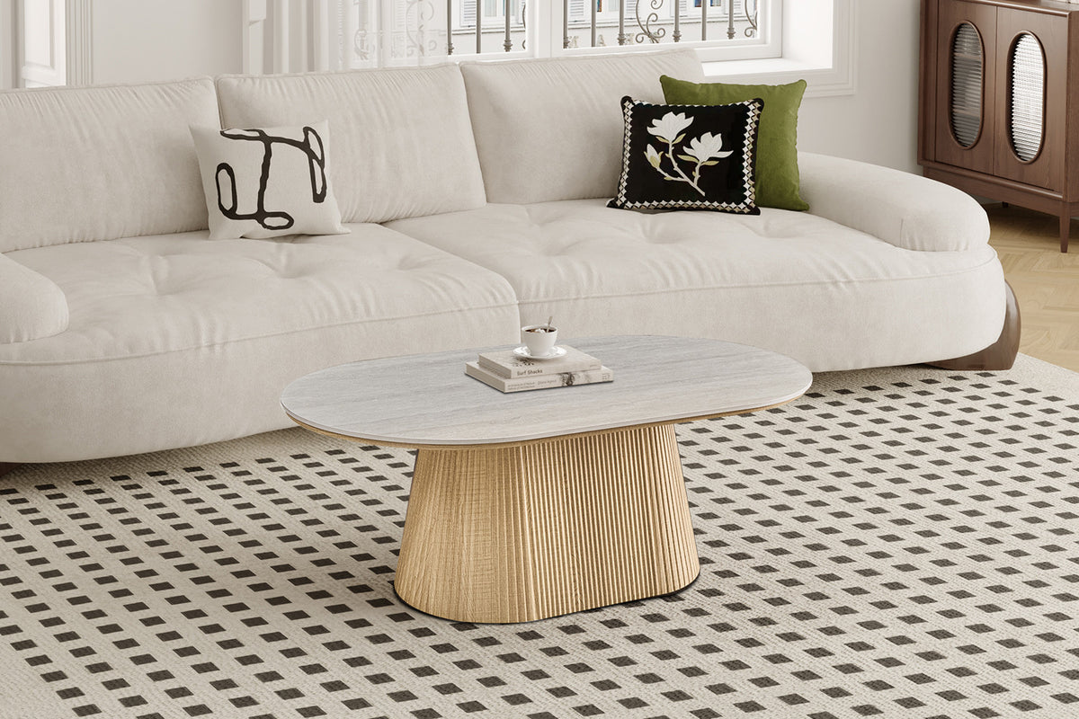 Rousseau - Table basse ovale Vigo - Chêne naturel - Gris Baroque - 44 x 120 x 70 cm