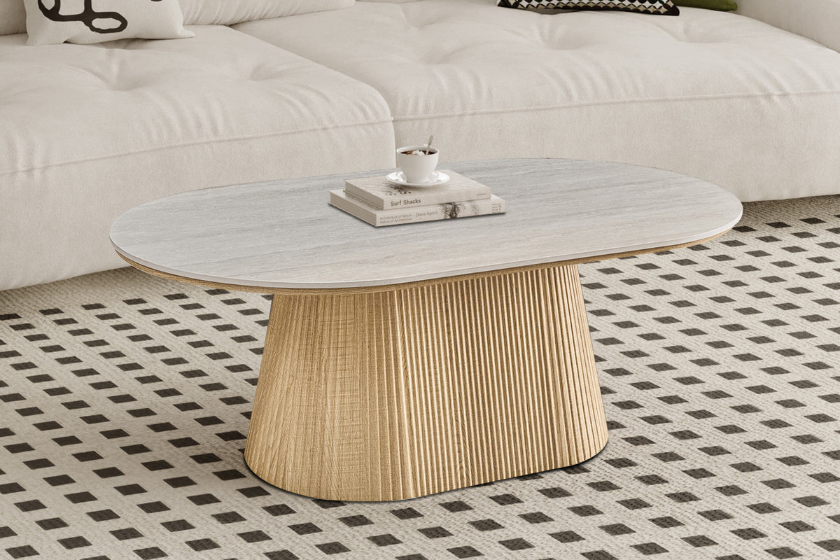 Rousseau - Table basse ovale Vigo - Chêne naturel - Gris Baroque - 44 x 120 x 70 cm